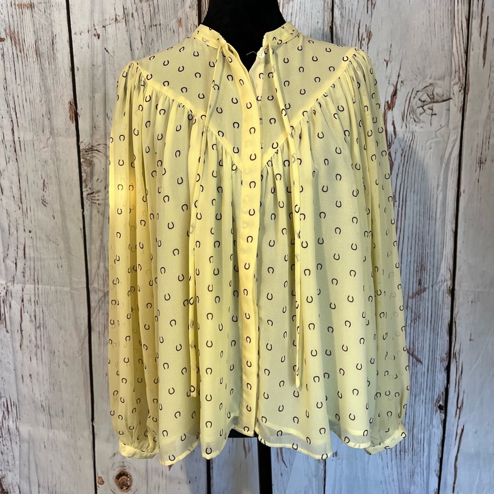 Ann Taylor Yellow Blouse with Horseshoe Pattern